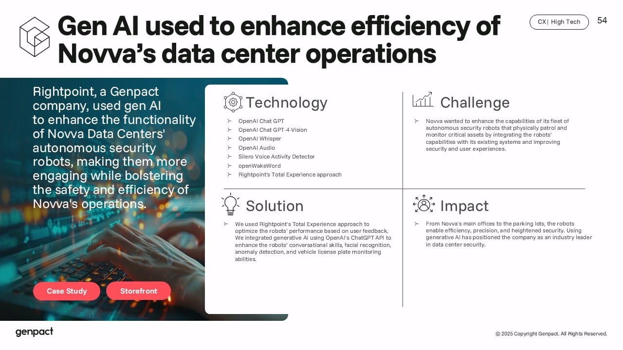 Gen AI enhances Novva data center security robots' efficiency and safety.