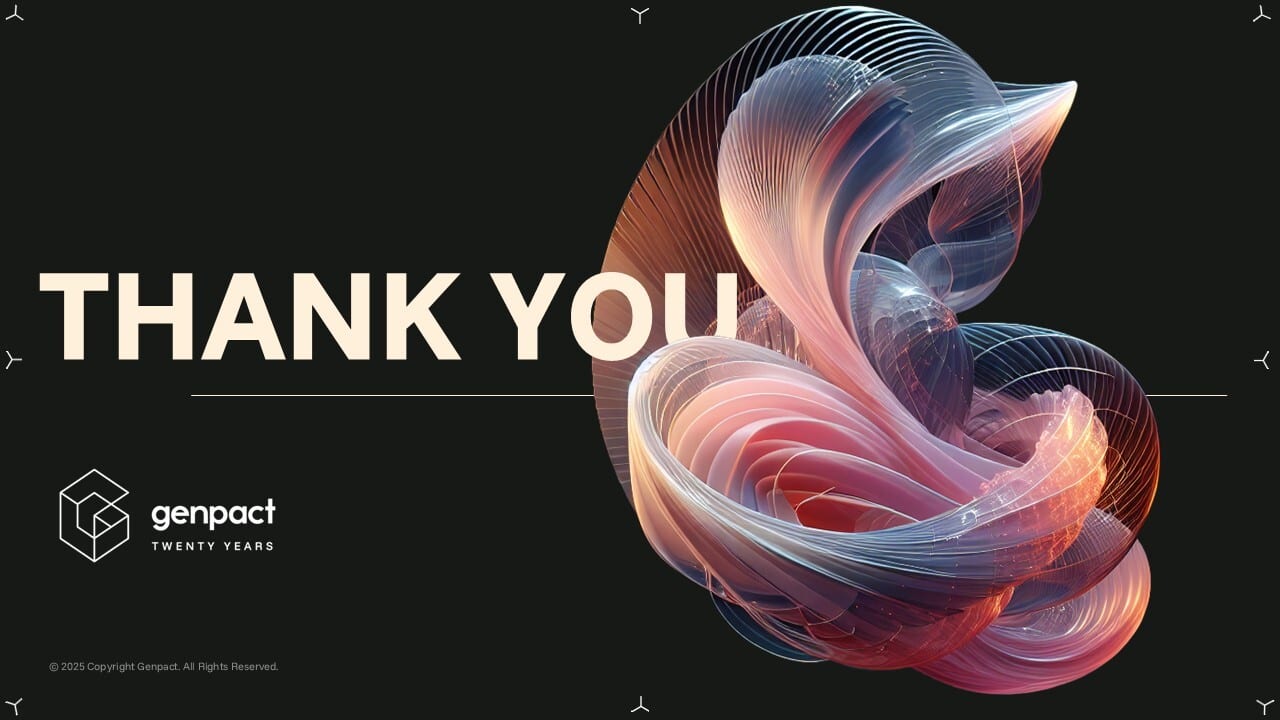 Thank You text, Genpact logo, abstract swirling art, and copyright info.