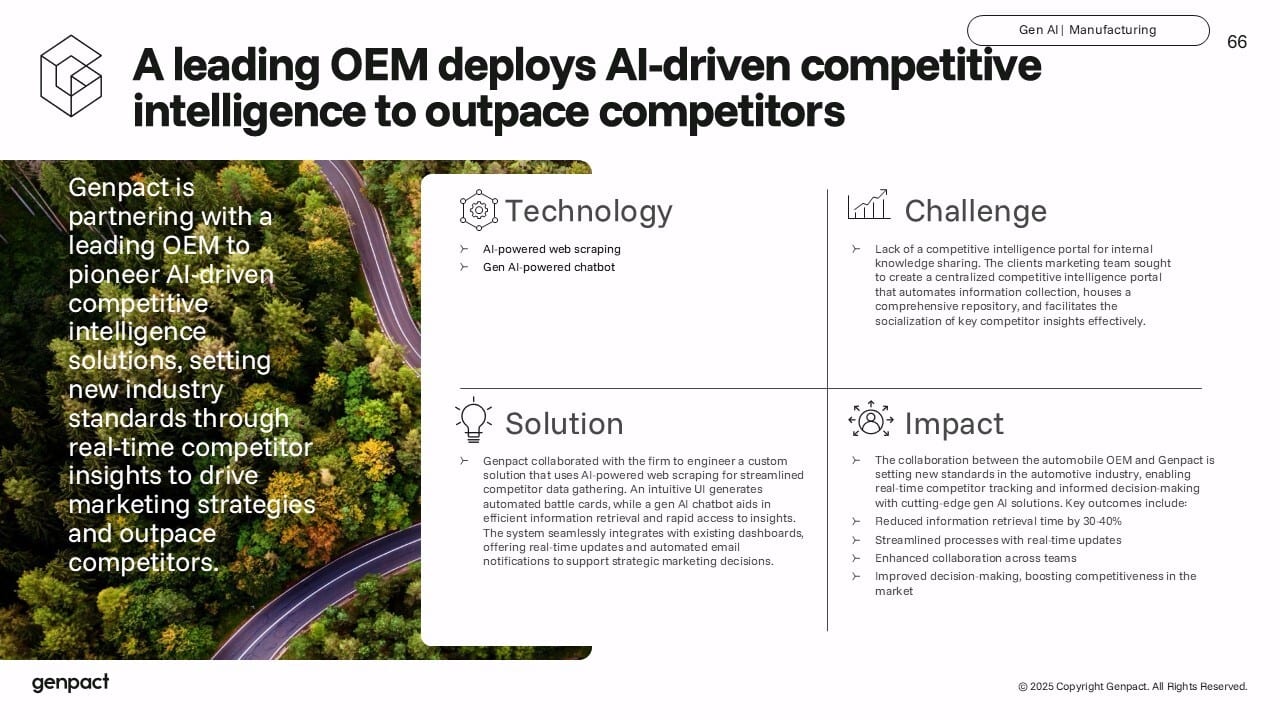 Genpact's AI competitive intelligence solution helps an OEM outpace competitors.