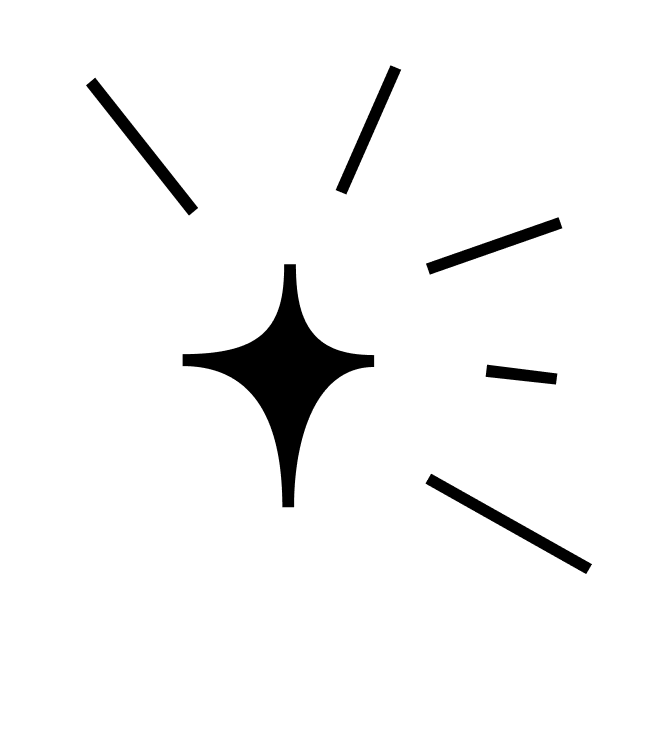 Black sparkle icon on a dark green background.