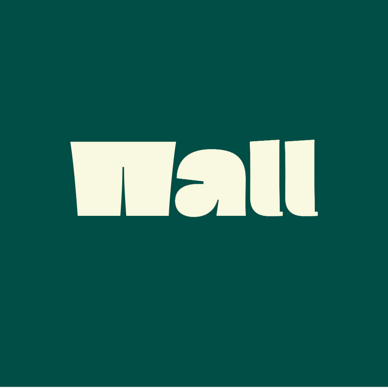 Stylized off-white text spelling "Wall" on a dark green background.