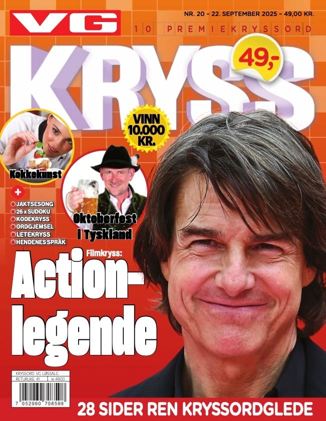 VG KRYSS magazine cover featuring a smiling Tom Cruise, culinary art, and Oktoberfest.