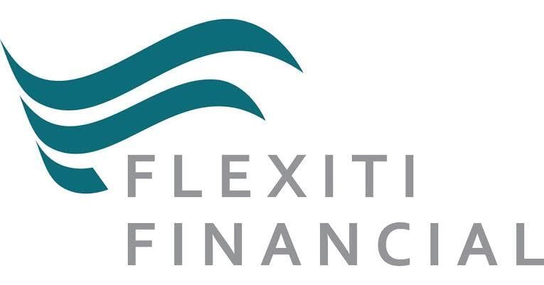 Logo for Flexiti Financial, featuring teal wave graphics and stacked grey text on a white background.