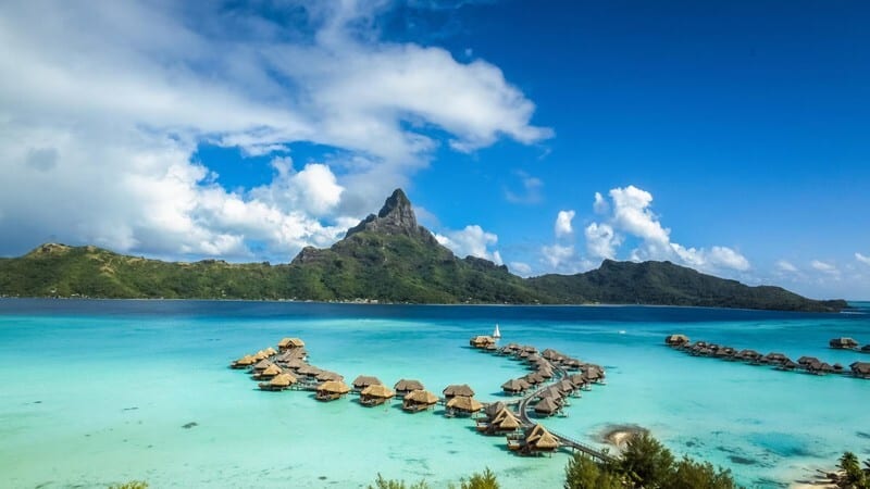 Natural landscape, Water, Cloud, Sky, Mountain, Blue, Tree, Plant, Travel, Beach