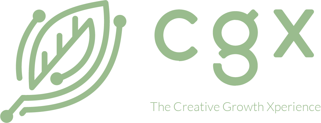 Green CGX logo with a leaf-circuit design and the tagline 'The Creative Growth Xperience'.