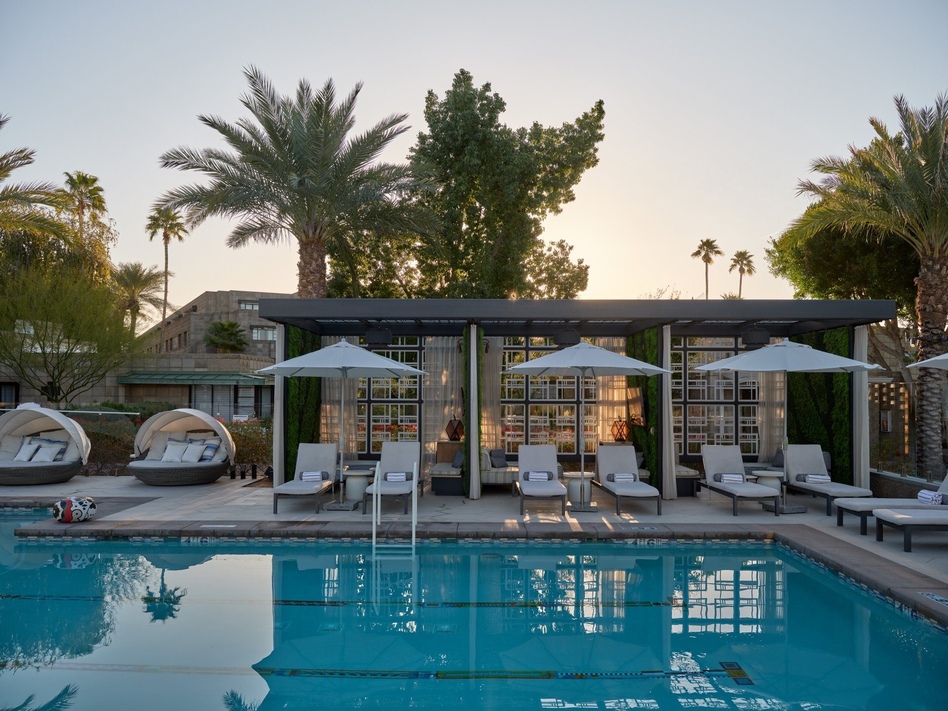Body of water, Swimming pool, Outdoor furniture, Sky, Property, Azure, Tree, Plant, Leisure
