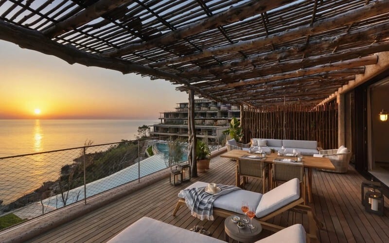 Interior design, Outdoor furniture, Water, Table, Property, Sky, Lighting, Chair, Architecture, Flowerpot
