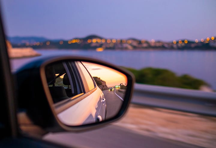 Automotive side-view mirror, Water, Sky, Car, Vehicle, Sunlight