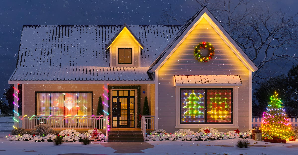 Christmas decoration, Window, Property, Building, Snow, House, Architecture, Plant, Cottage