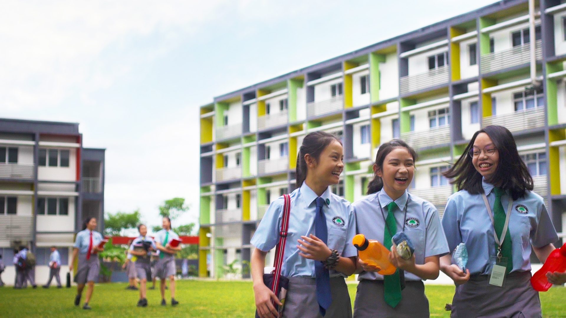 School uniform, Smile, Sky, Window, Building, Plant, Shorts, Leisure, Grass