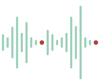 Sound wave icon with green bars and red dots.
