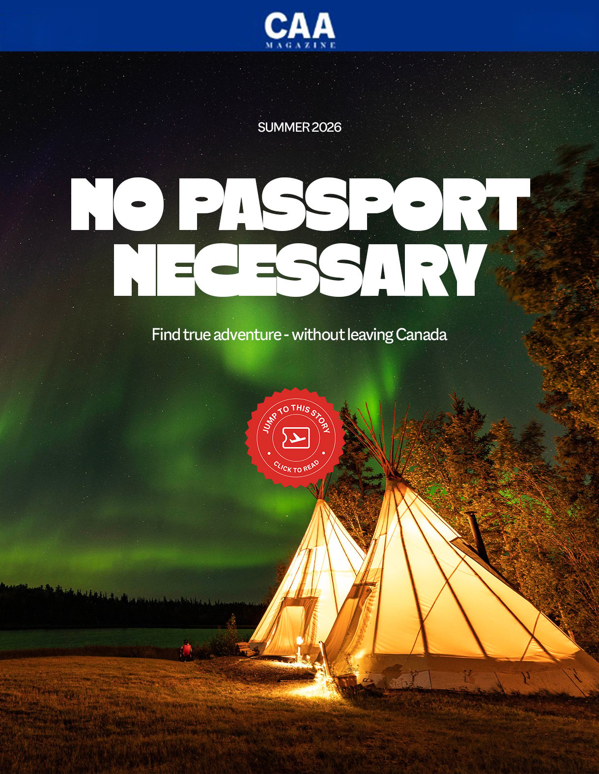 Two illuminated tipis under vibrant Northern Lights, showcasing a Canadian adventure landscape.