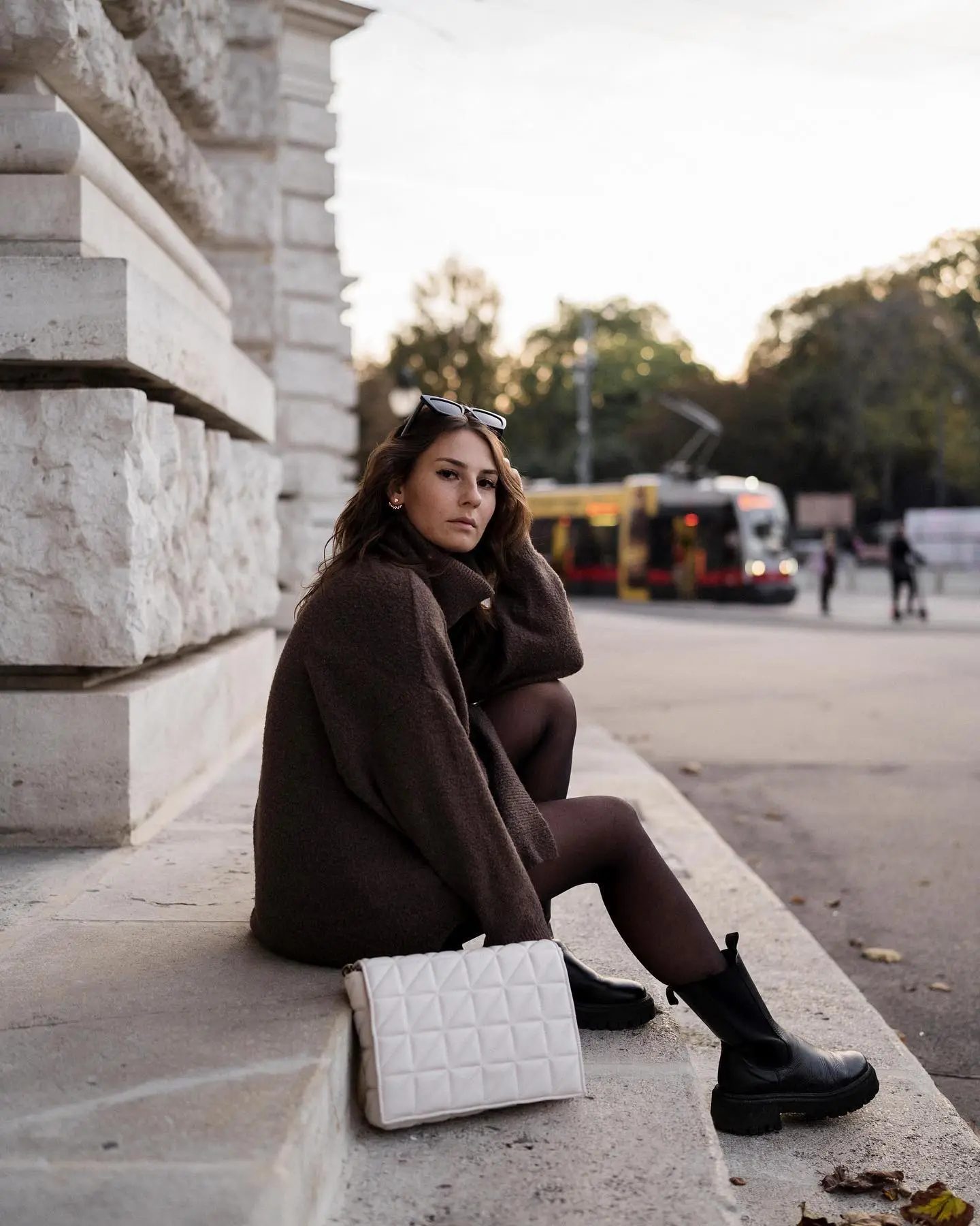 Flash photography, Footwear, Shoe, White, Leg, Black, Fashion, Tree, Standing, Eyewear