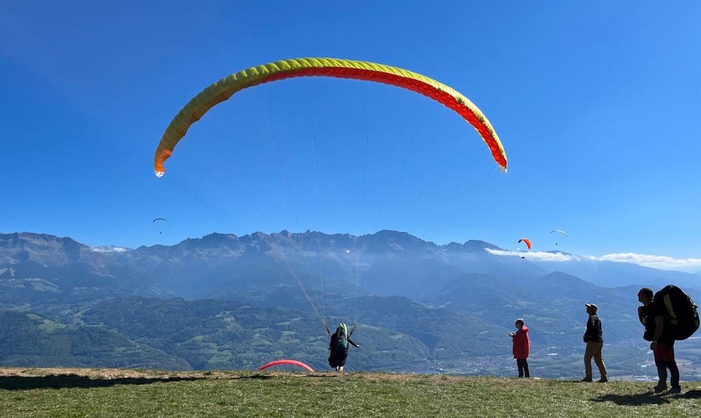 Sky, Parachute, Mountain, Nature, Paragliding, Slope, Parachuting, Travel, Leisure, Landscape