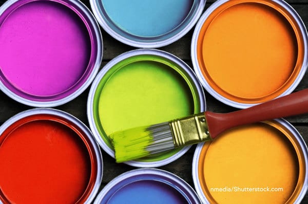 Art paint, Material property, Light, Cosmetics, Orange, Purple, Yellow, Dishware