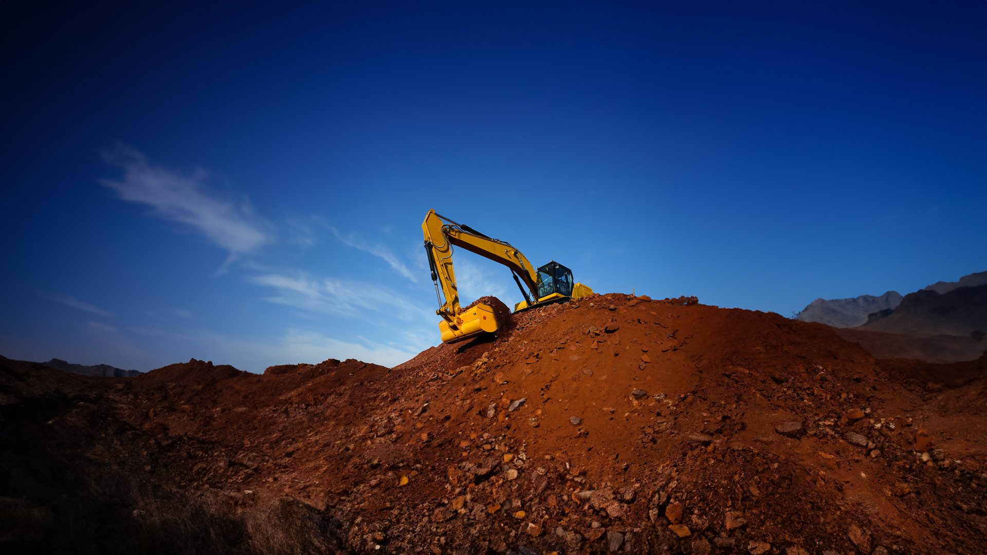 Sky, Vehicle, Cloud, Slope, Bulldozer, Bedrock, Mountain