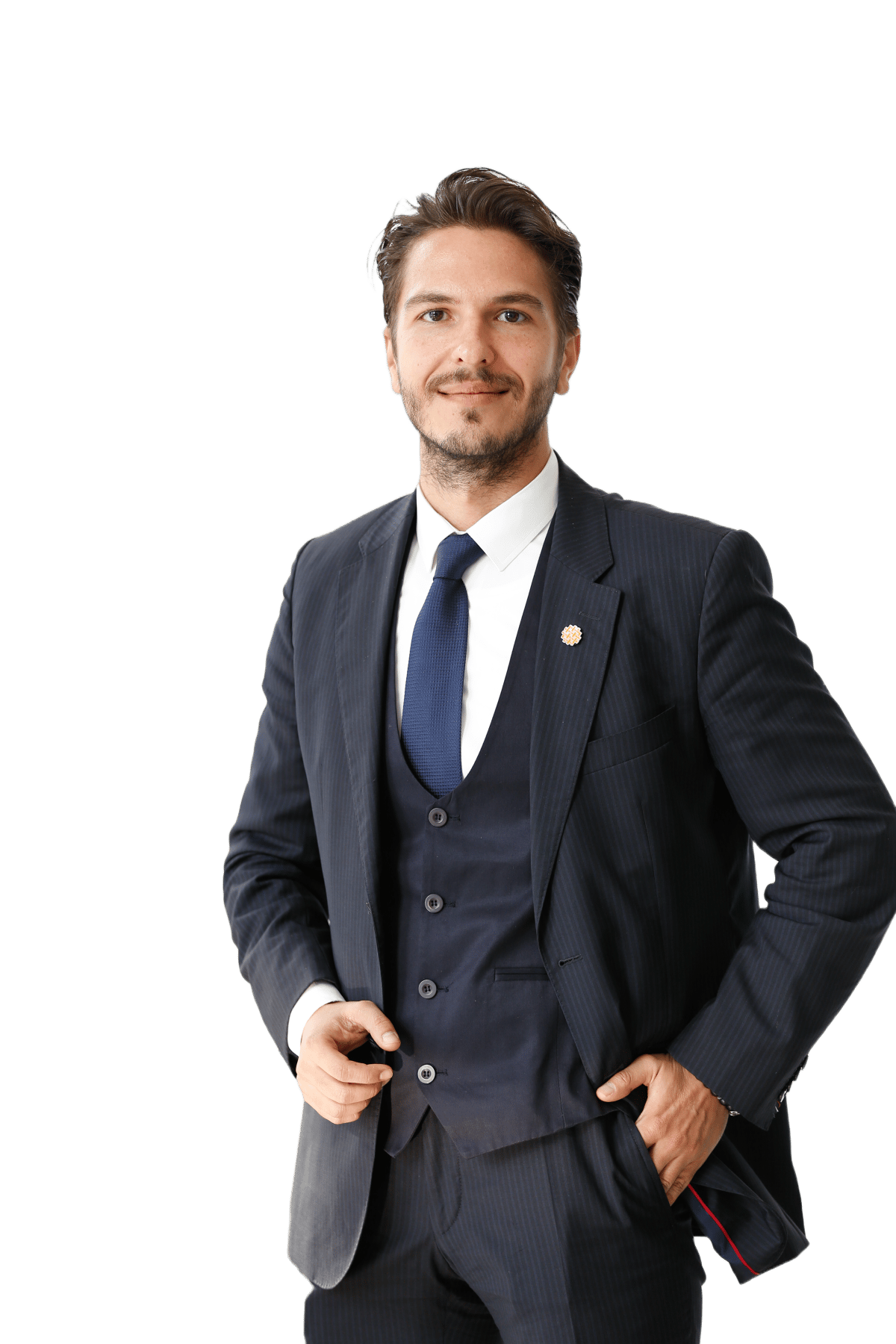 Suit trousers, Dress shirt, Hair, Head, Smile, Coat, Neck, Sleeve, Gesture