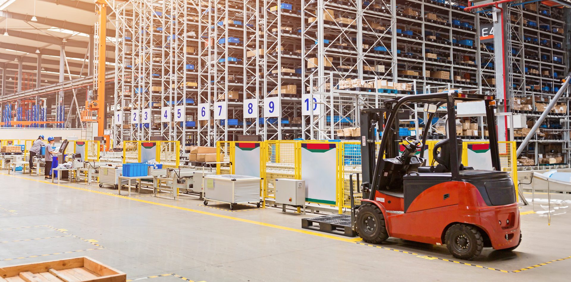 Forklift truck, Motor vehicle, Automotive tire, Wheel, Yellow, Asphalt, Wood, Rolling