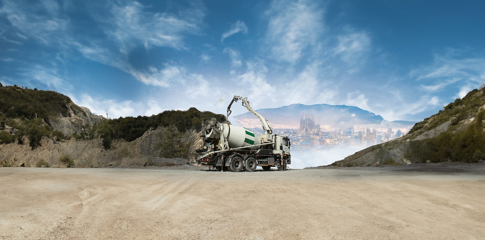 Automotive tire, Road surface, Cloud, Sky, Wheel, Vehicle, Asphalt, Mountain, Rolling