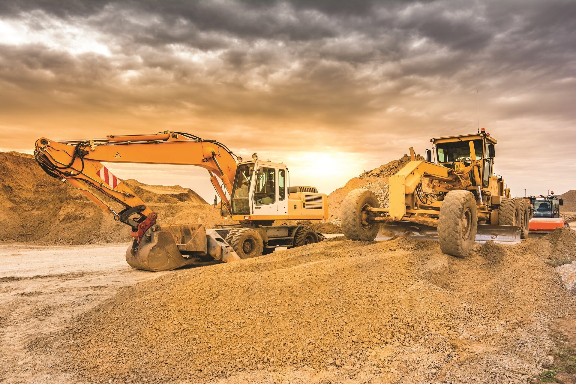Automotive tire, Sky, Cloud, Vehicle, Wheel, Wood, Asphalt, Bulldozer