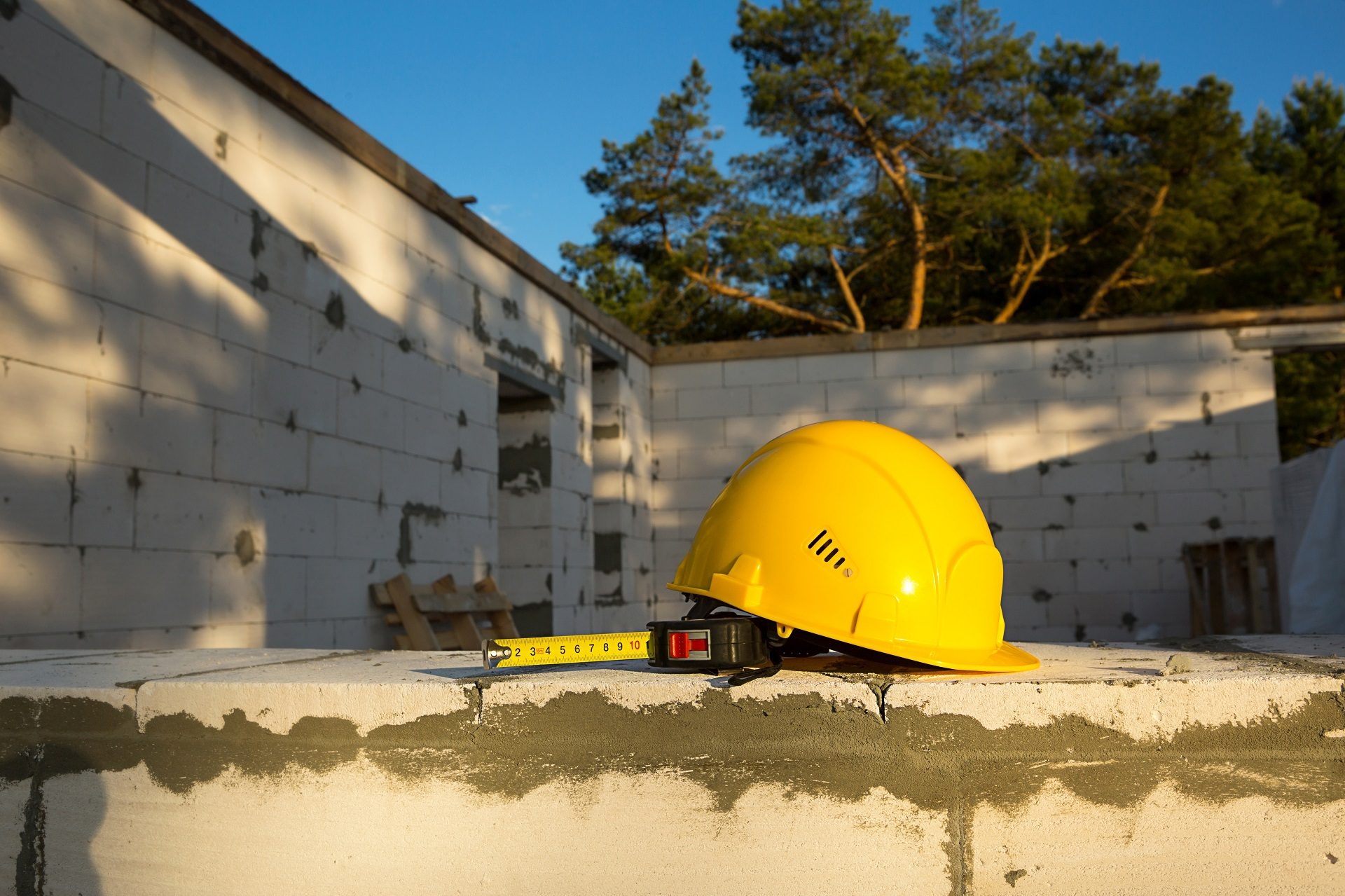 Hard hat, Road surface, Tree, Wood, Sky, Yellow, Asphalt, Headgear, Shade, Helmet