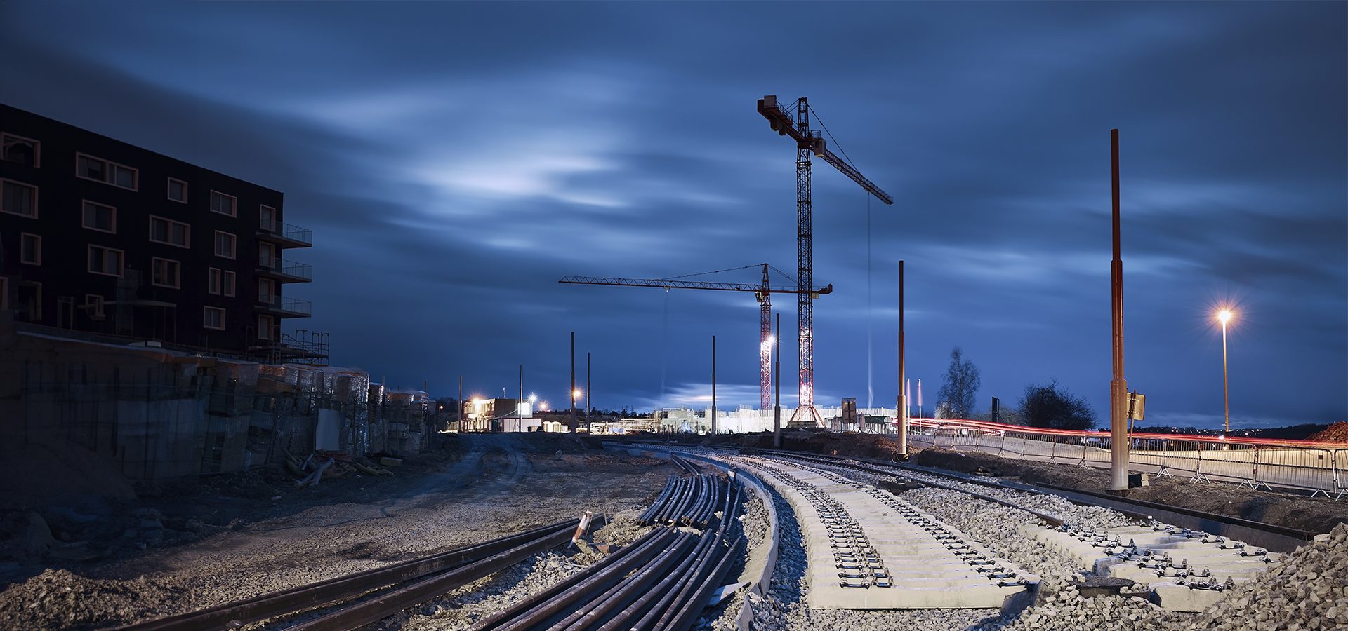 Mode of transport, Street light, Cloud, Sky, Nature, Dusk, Electricity, Track, Vehicle, Railway