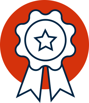 White ribbon with star in red circle on green background.