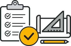 icon of clipboard, checkmark and drafting tools