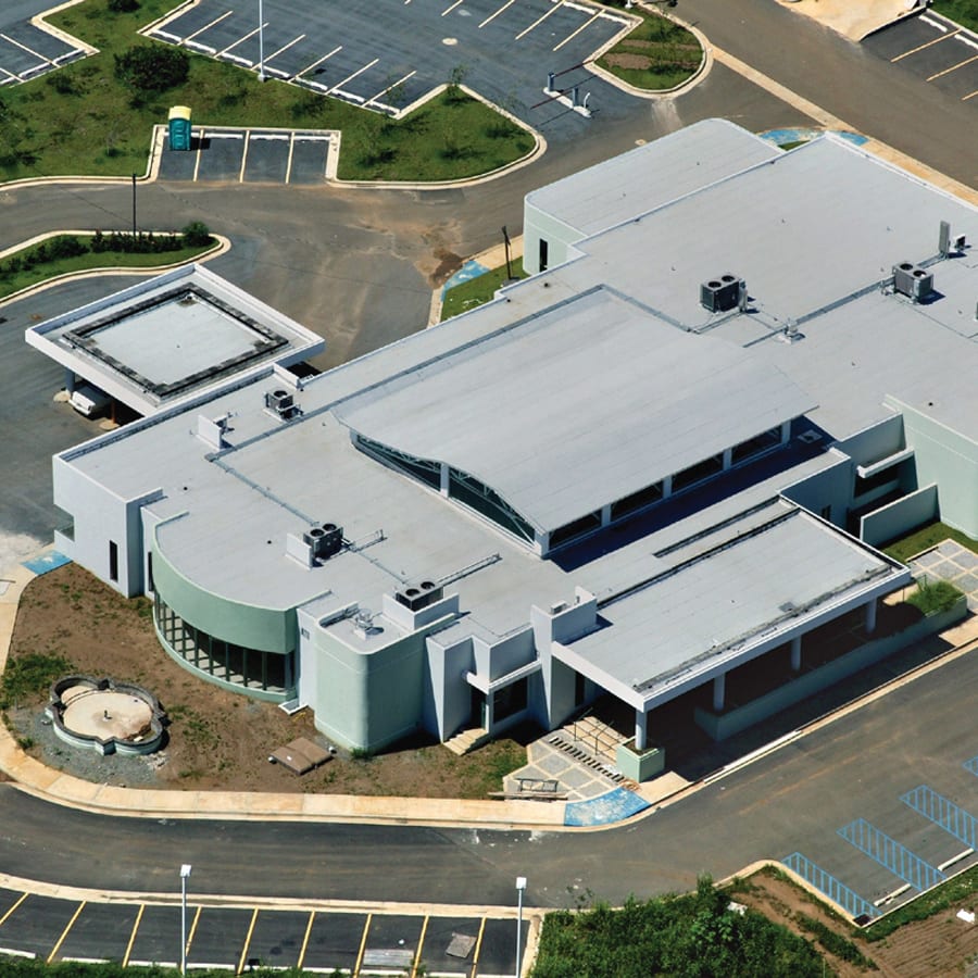 aerial image of acoustic roof design