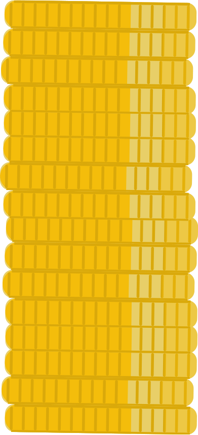 A tall vertical stack of gold coins, with lighter shades on the right side.