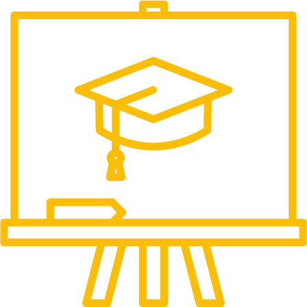 Yellow and white icon representing a classroom easel.