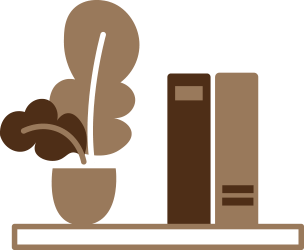 graphic of a shelf with a plant and books