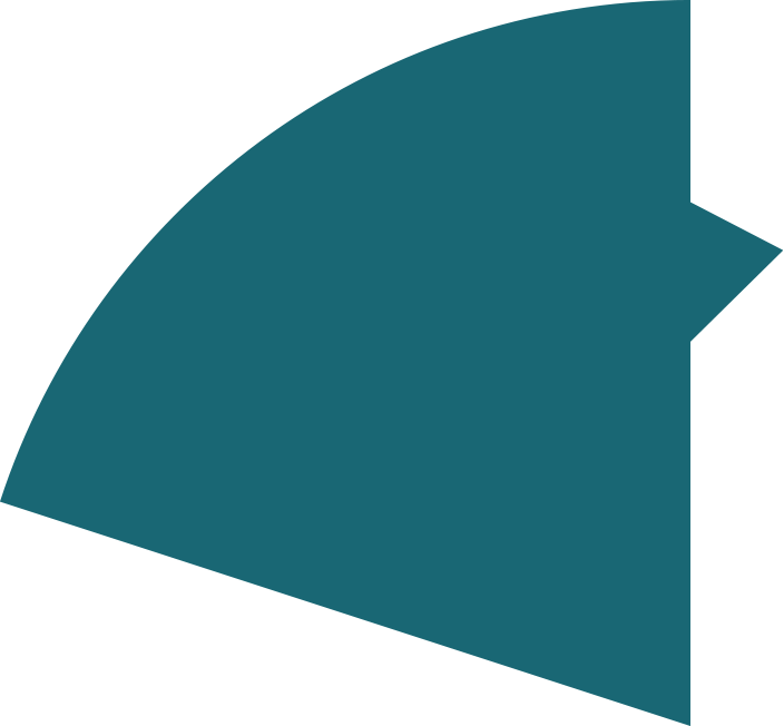 A teal blue pie chart shape