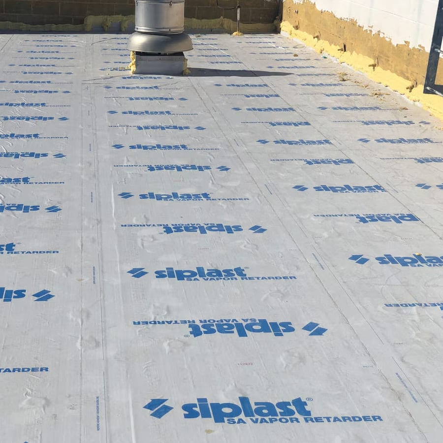 Close up of siplast SA Vapor Retarder on roof.