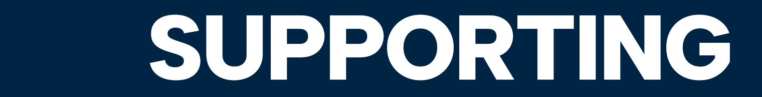 White text "SUPPORTING" on dark blue background.