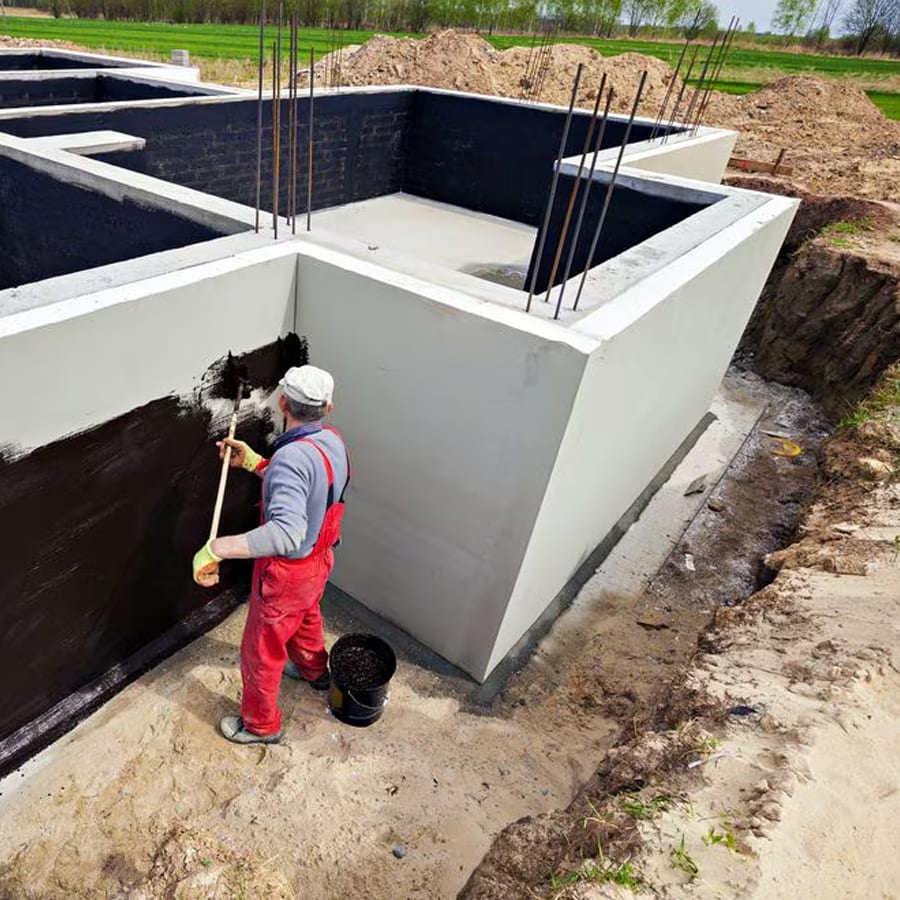 A contractor applies below-grade waterproofing.