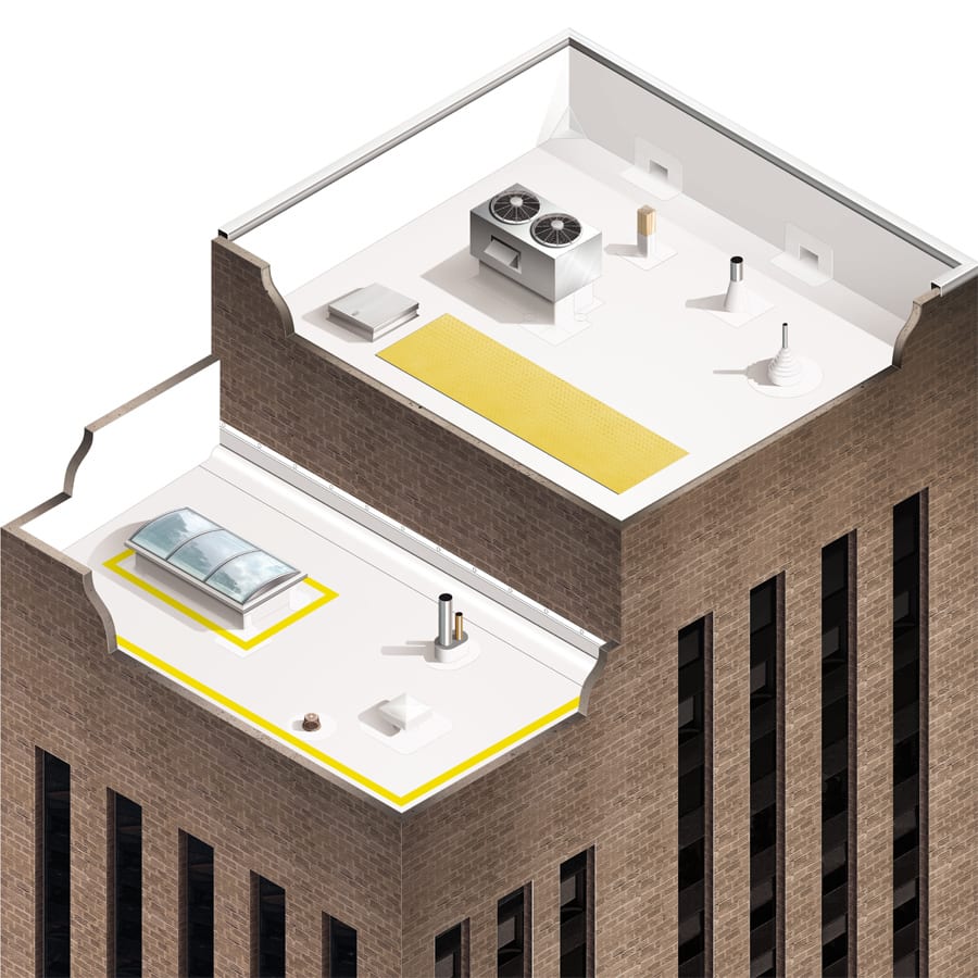 Rendering of the architectural details on a commercial roof.