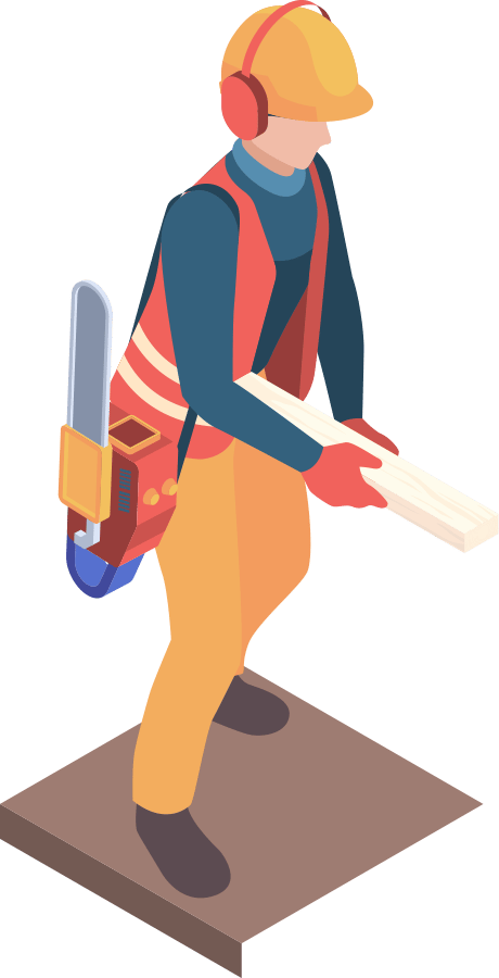 Roofer in work gear isolated from an illustration.