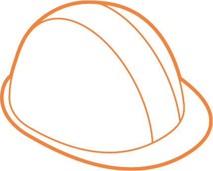 White hard hat with orange outline.