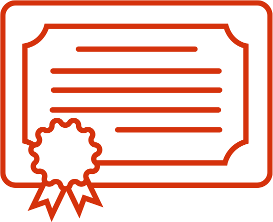 A red and white icon representing a degree or certification.