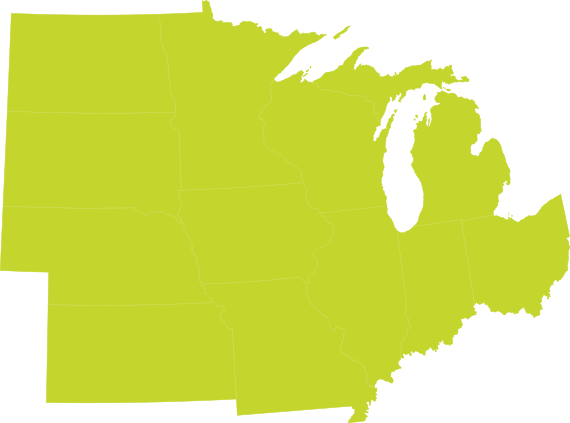 Light green graphic of midwest states.