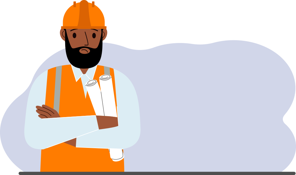 frustrated contractor in hard hat with arms crossed