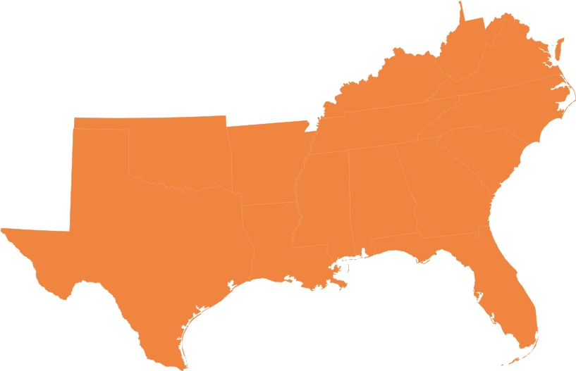 Light orange graphic of southern states.