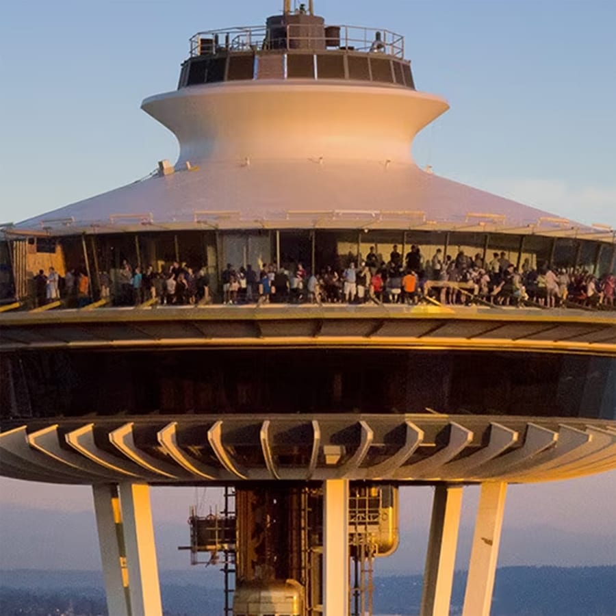 up close view of top of the Space Needle