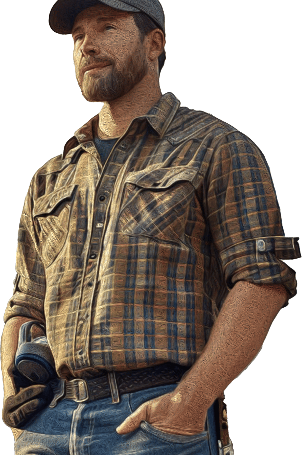 image of a contractor in flannel shirt and jeans with hands in pockets