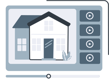 Illustrated house on a media screen.
