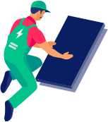 isolated illustration of a roofer placing a panel