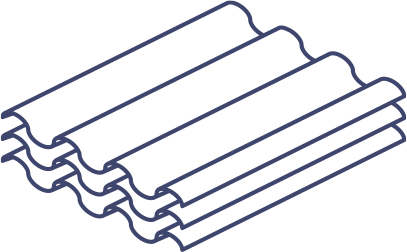 Stack of wavy metal roof tiles.