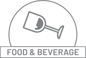 food and beverage icon featuring a tipped wine glass