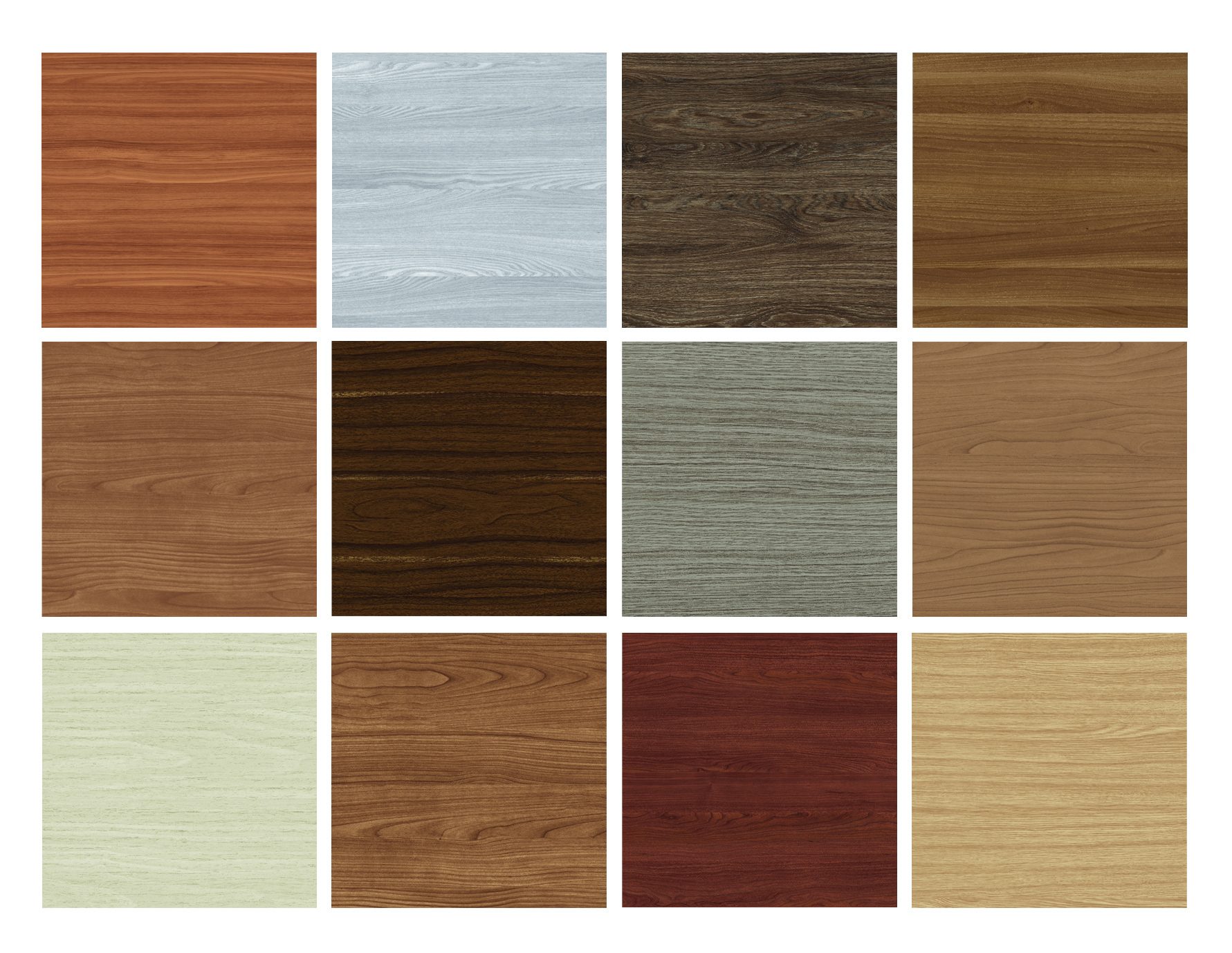 Set of 12 available wood finish options for CertainTeed Techstyle line.
